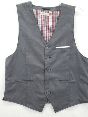 Sovereign Code Vest Waistcoat Mens Large Gray Pockets V-Neck Button Front Formal